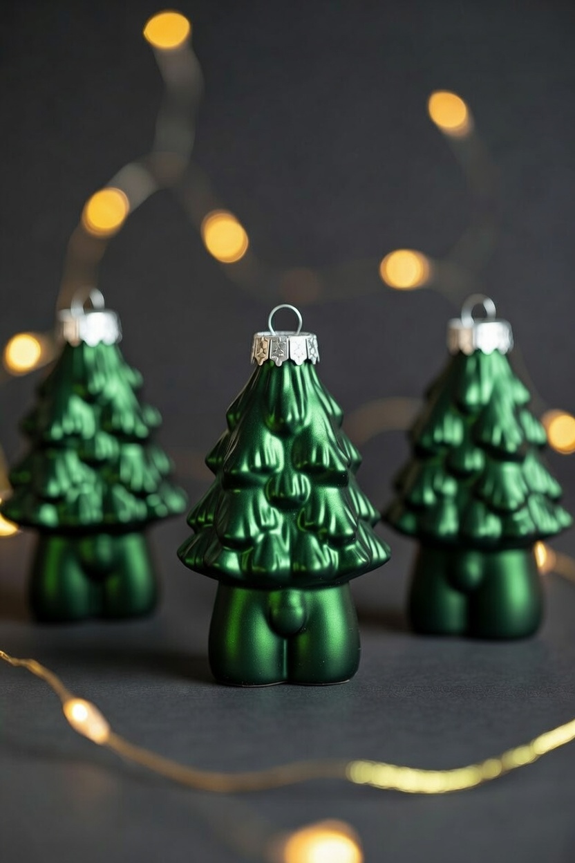 DM Triangle Ornament Set — Forest Edition in pine needle green